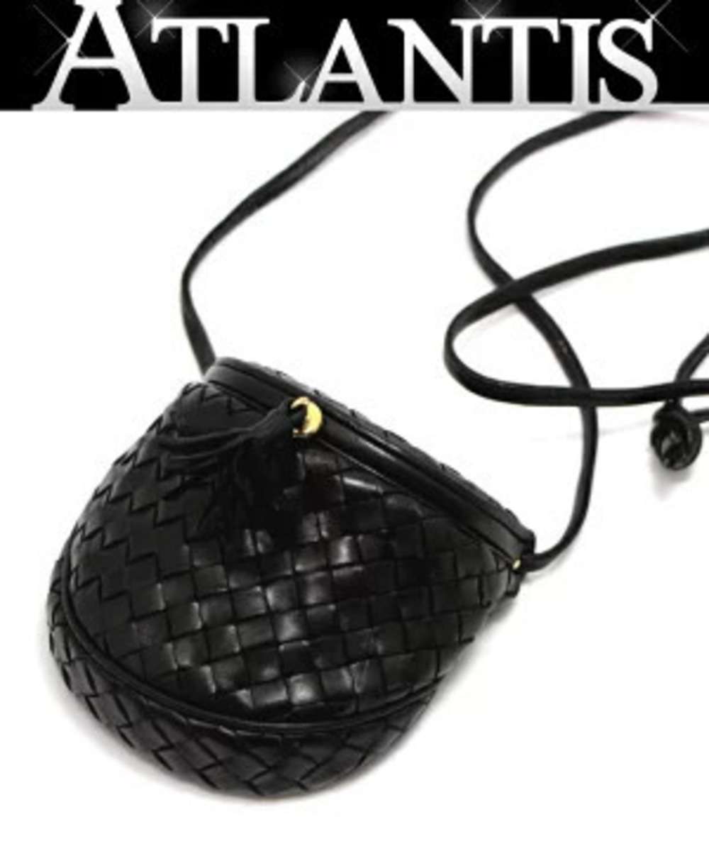 Bottega Veneta Intrecciato Shoulder Bag Leather Black